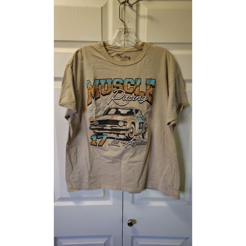 Bowery Supply Co Muscle Racing Los Angeles Graphic T-Shirt Tan Mens XL